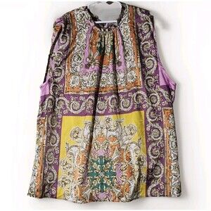 MNG Mango Baroque Print Blouse Women Sz 8 Sleeveless Colorful  Dressy Versatile